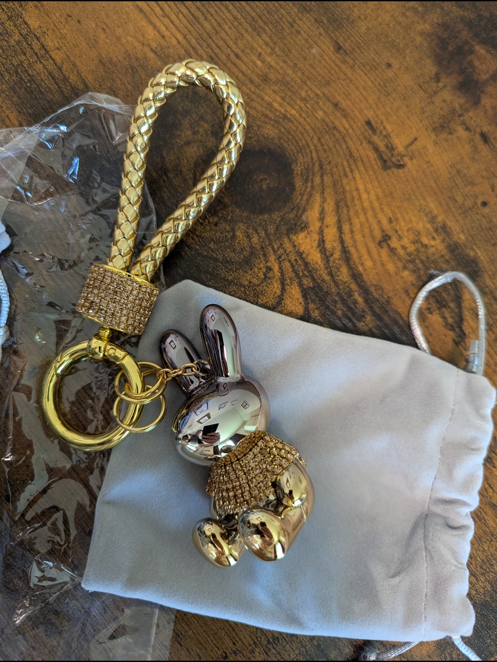 Gunmetal Bunny Bag Charm Gold Strap NWOT